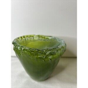 Small Green Glass Vase With Hand Applied White Paint “ghost” Glass Effect